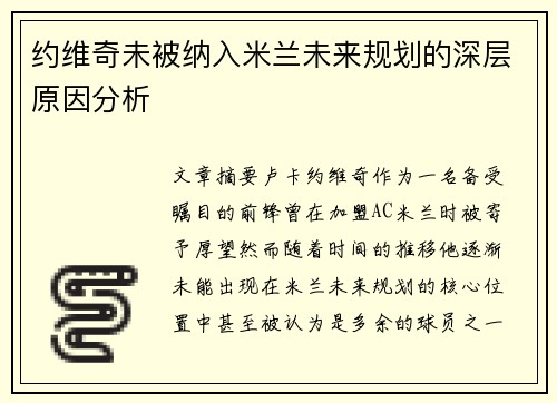 约维奇未被纳入米兰未来规划的深层原因分析
